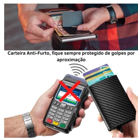 Carteira Ejetora Automática Porta Cartão De Fibra De Carbono Anti Furto